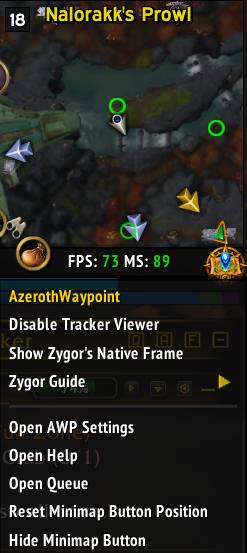 Our new Minimap button & Menu. If you have Zygor options for it will be displayed.