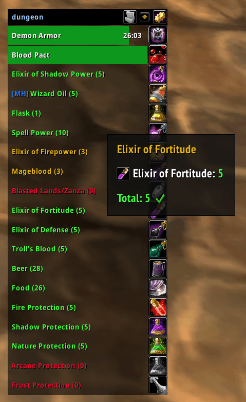 Item status tooltip