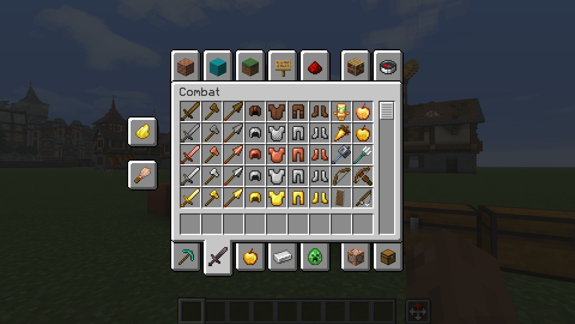Thumbnail Combat tab sorted, with added items from PvP : Gapple, lava bucket, Epearls, etc.