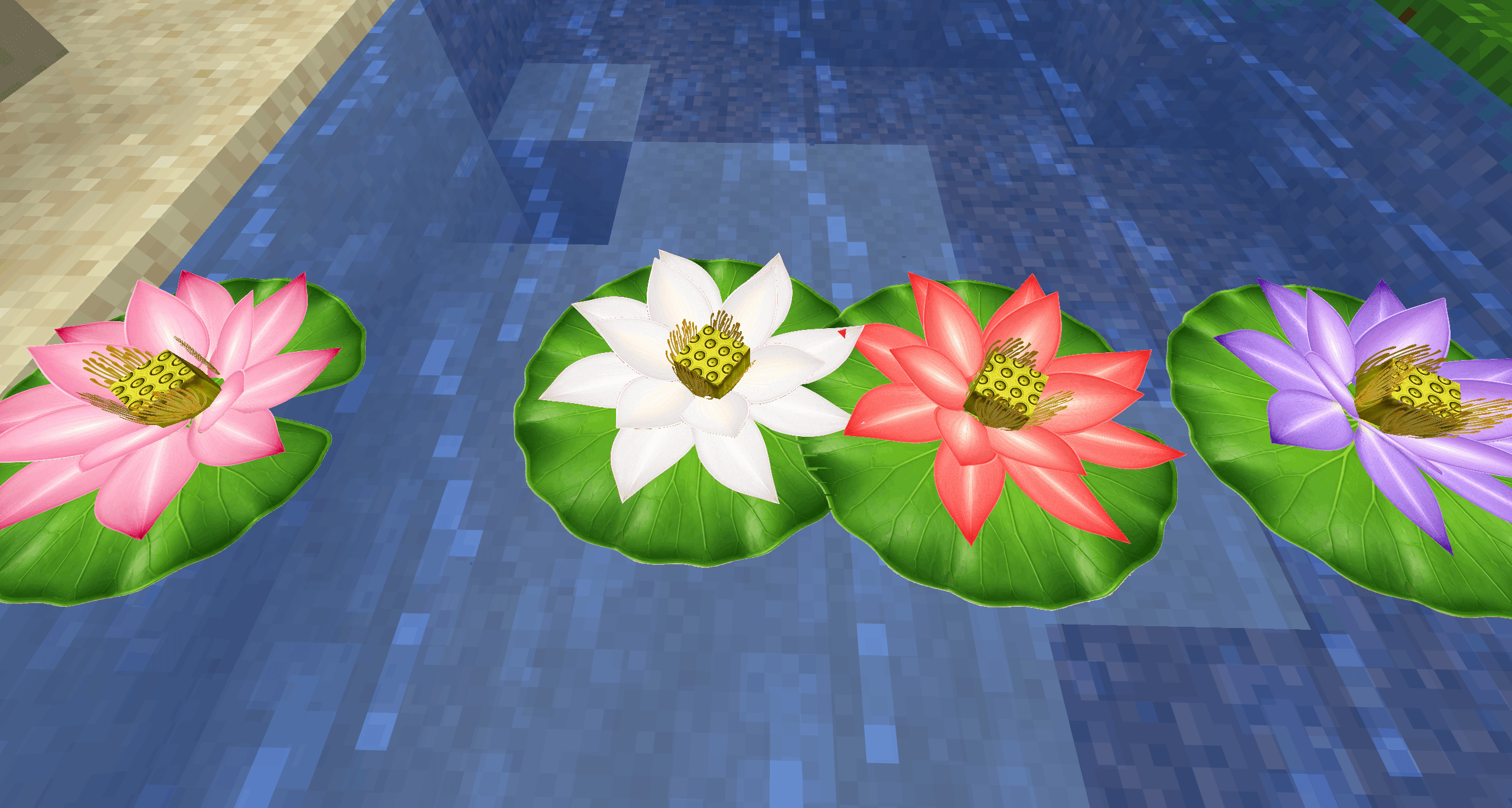Thumbnail Pink, white, red, and purple lotus flowers with refined 3D models.