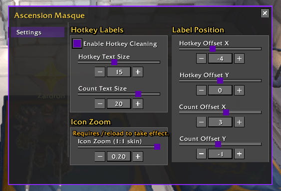 ASCENSION MASQUE own menu for it's options not allowed by Masque itsellf