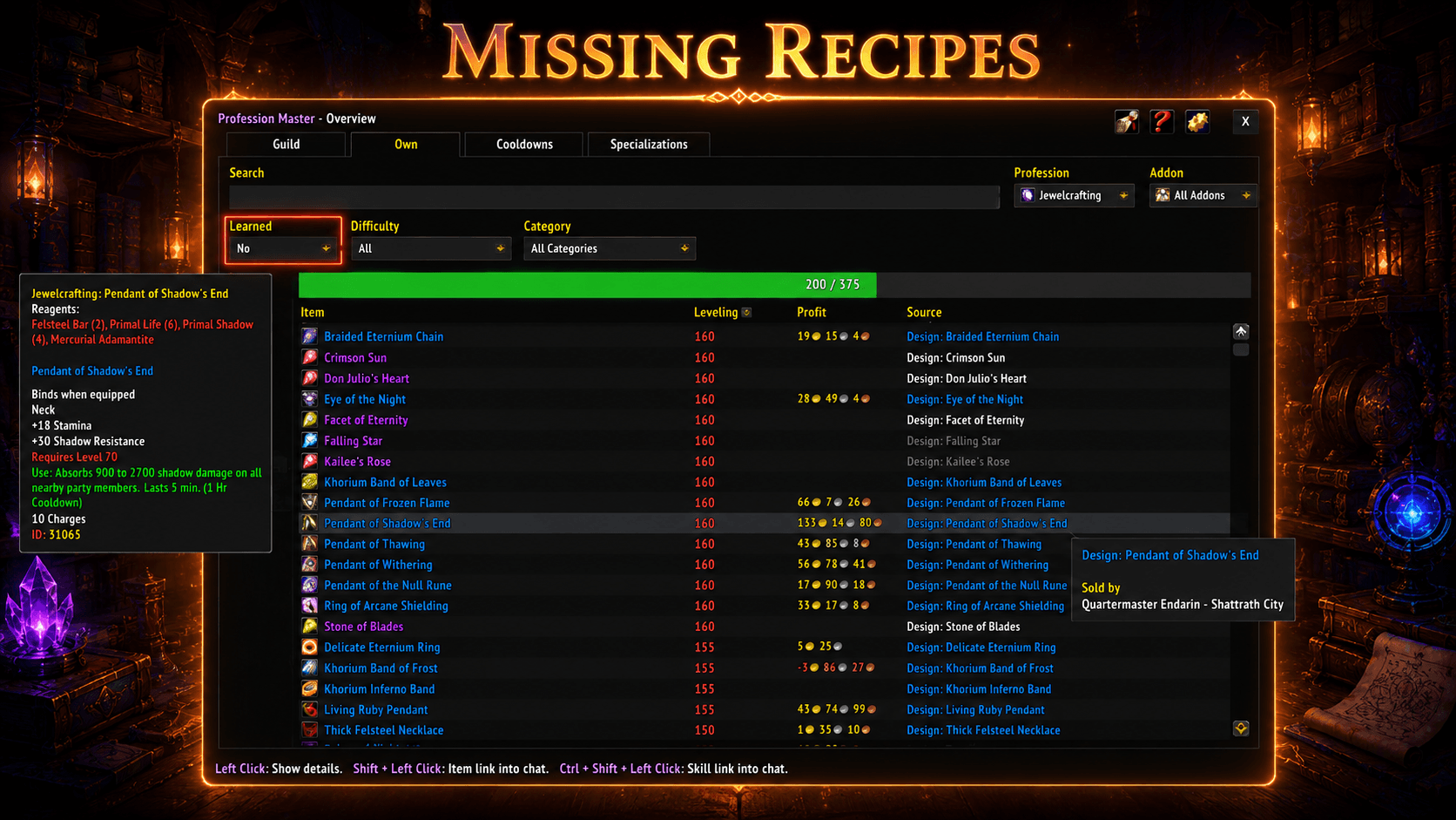 Missing Recipes