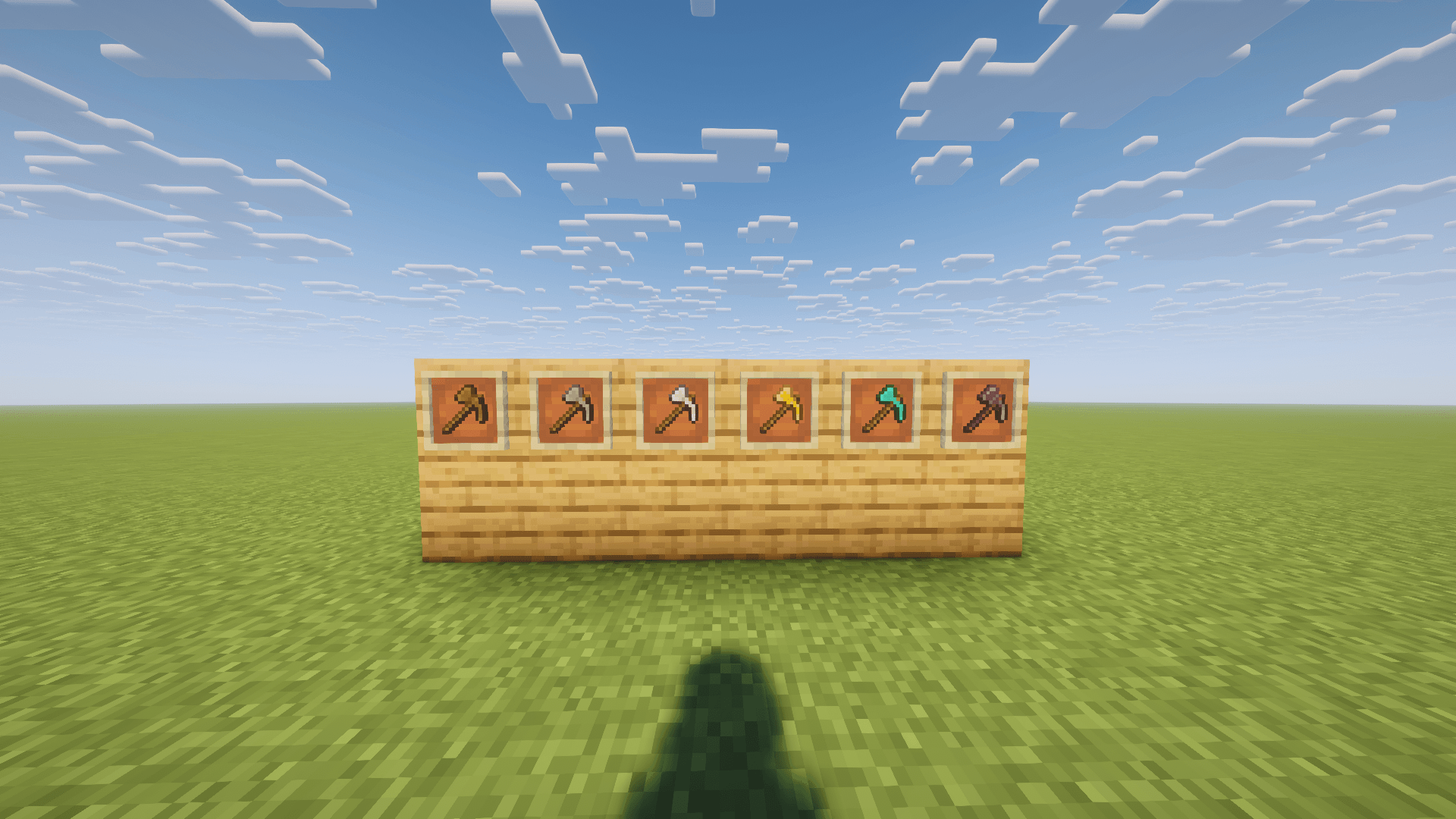 Available in Wood, Stone, Iron, Gold, Diamond, and Netherite tiers. / 支持从木质到下界合金的全部原版材质等级。