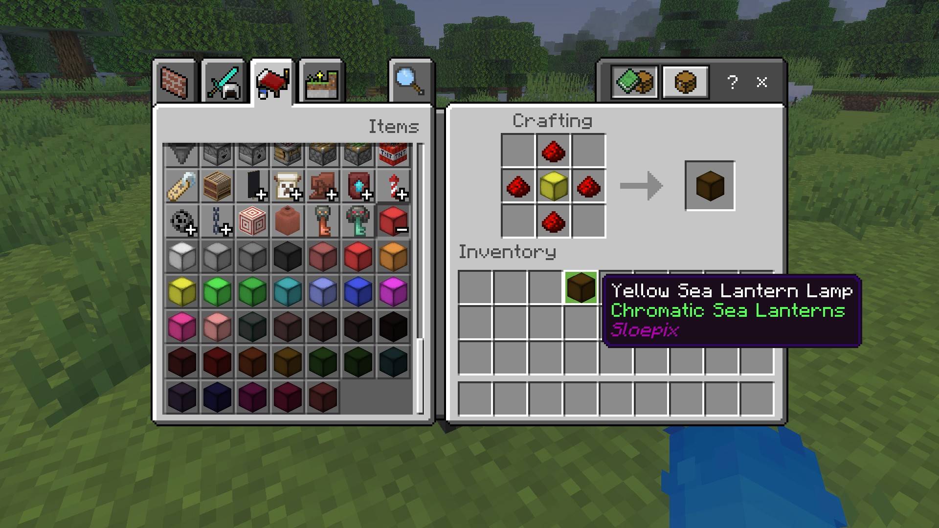 Thumbnail Recipe for making coloured Lanterns into Redstone powered lamps (applies to all 16 coloured lamps)