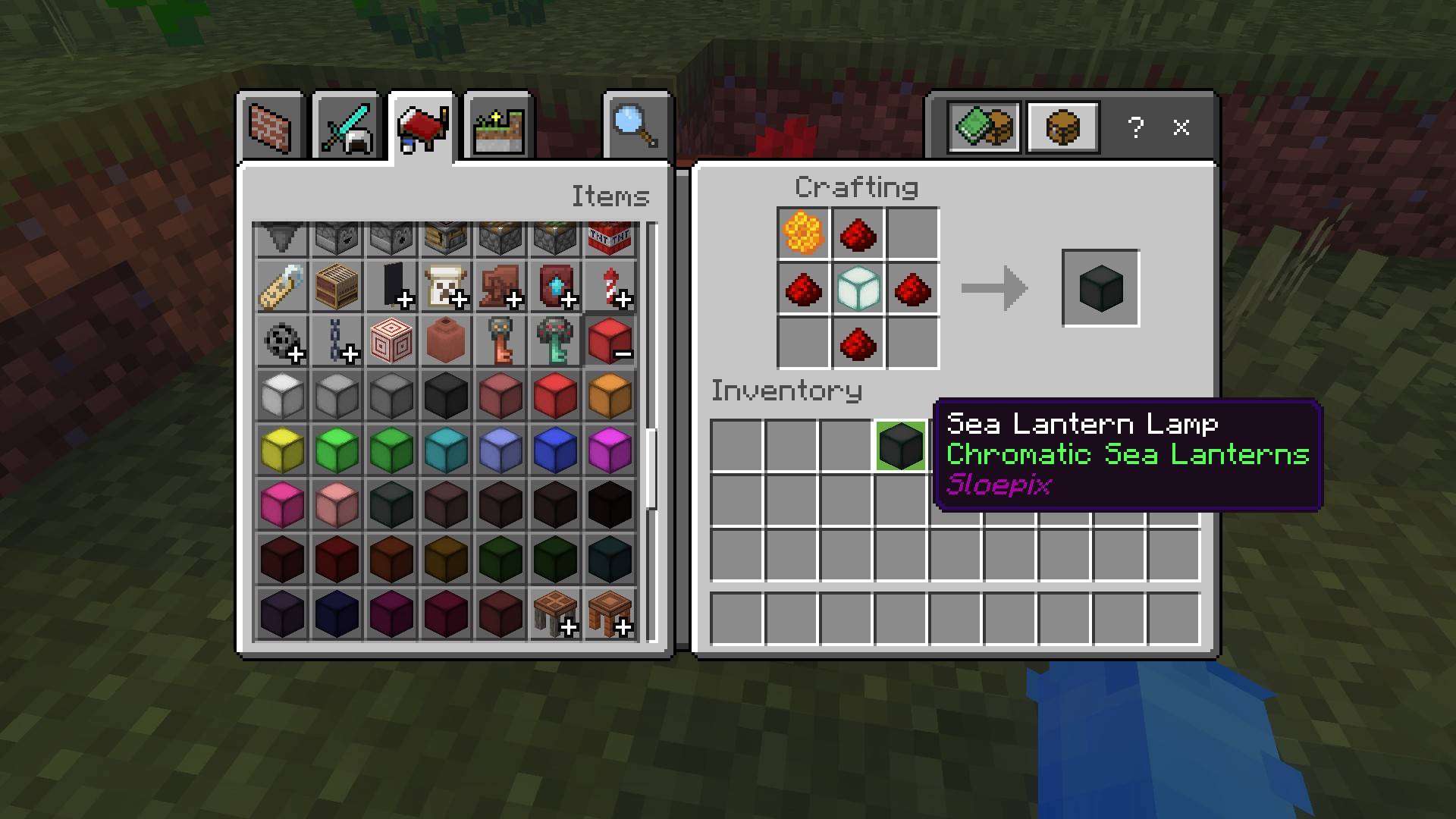 Thumbnail Recipe for making vanilla Sea Lanterns into Redstone powered lamps