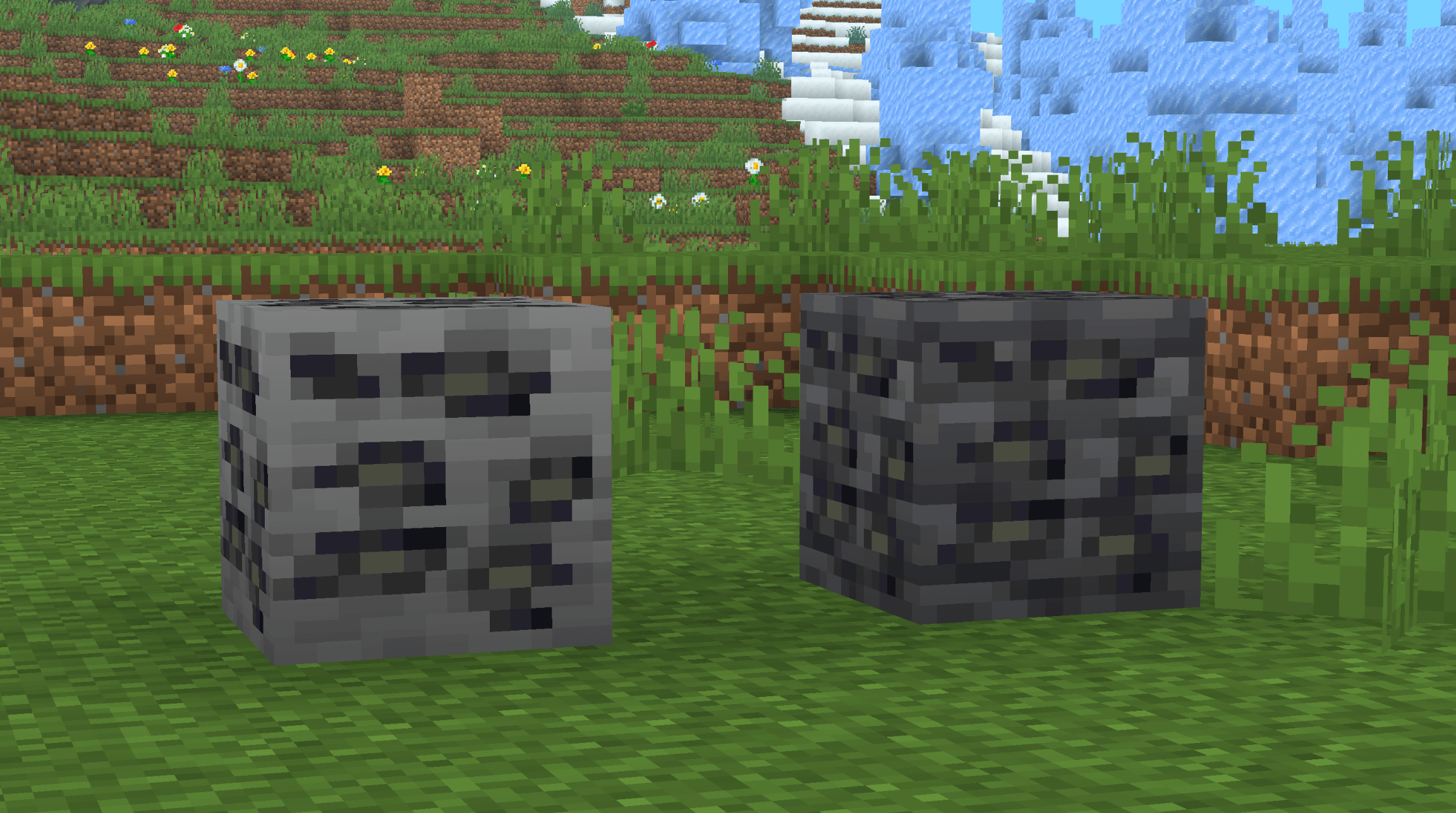 Thumbnail The appearance of coal and deepslate coal ore.