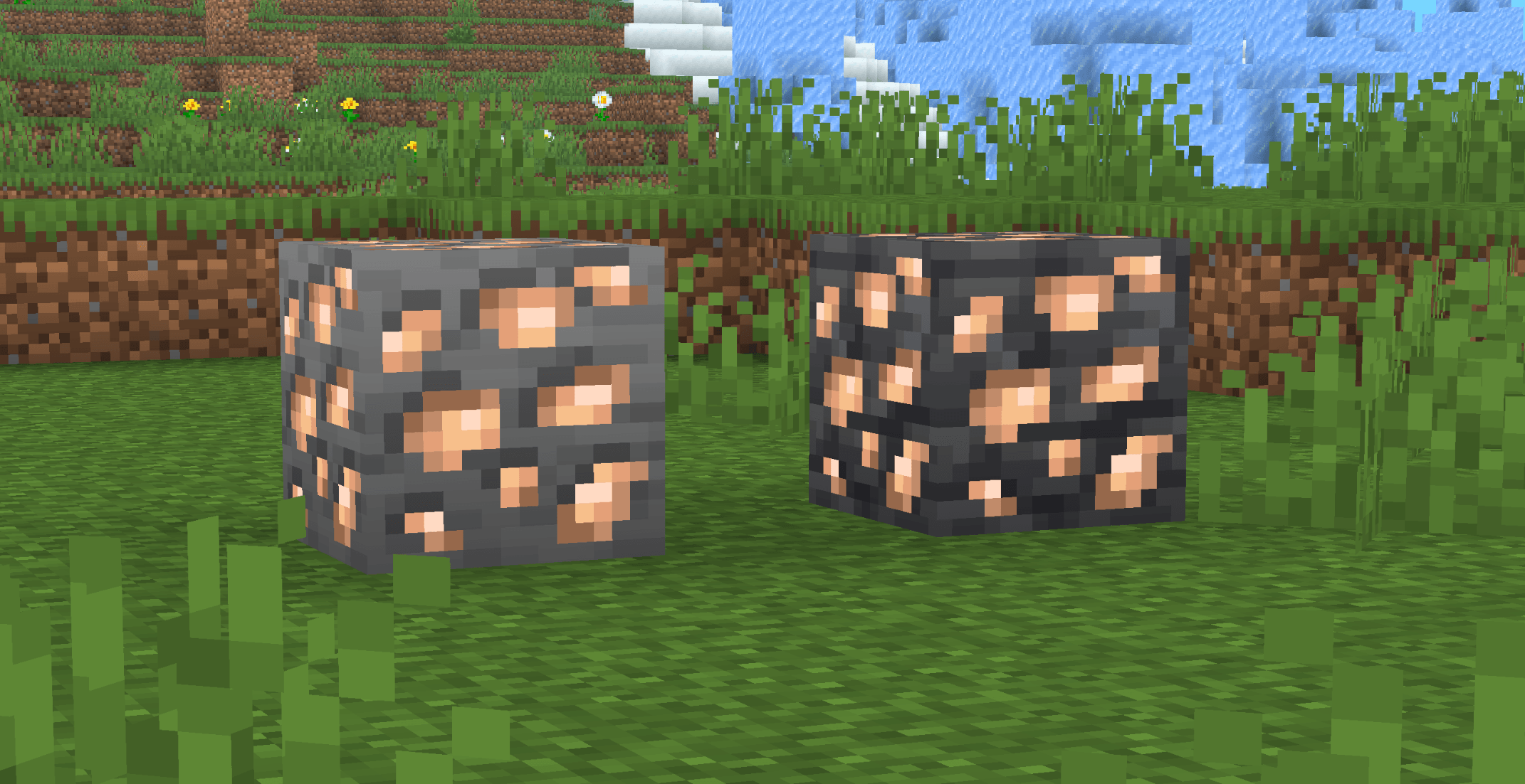 Thumbnail The appearance of iron and deepslate iron ore.
