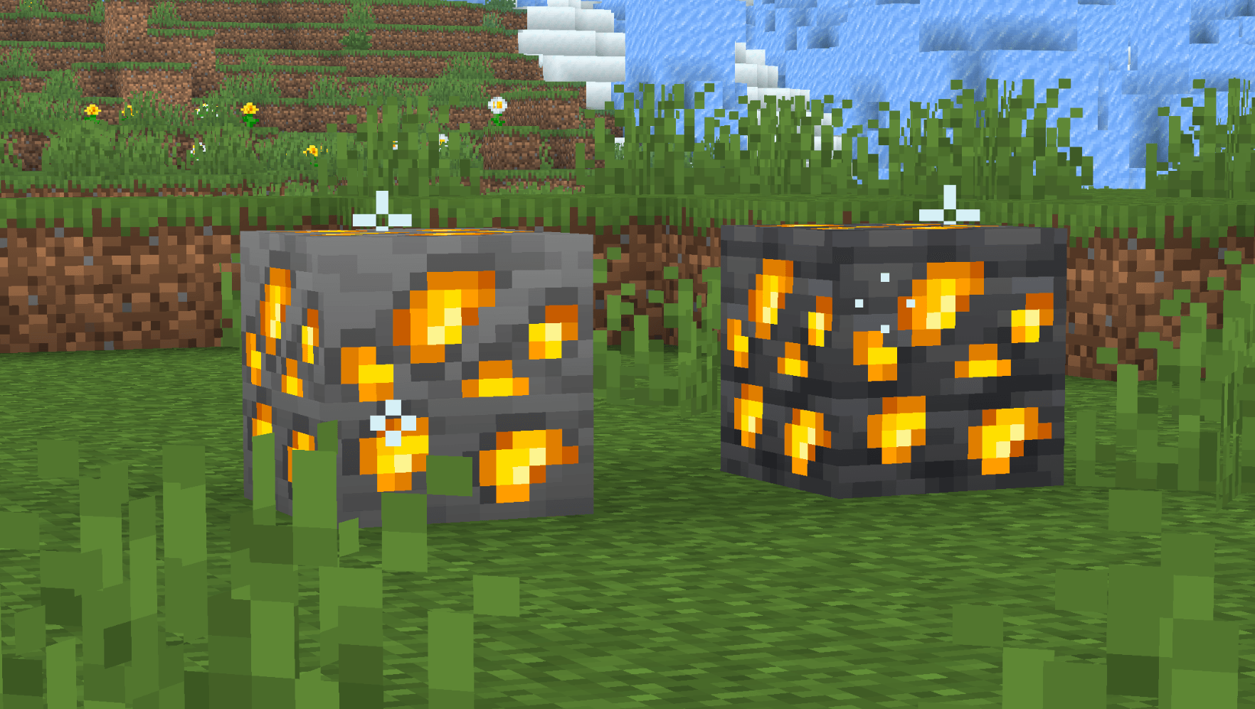 Thumbnail The appearance of gold and deepslate gold ore.