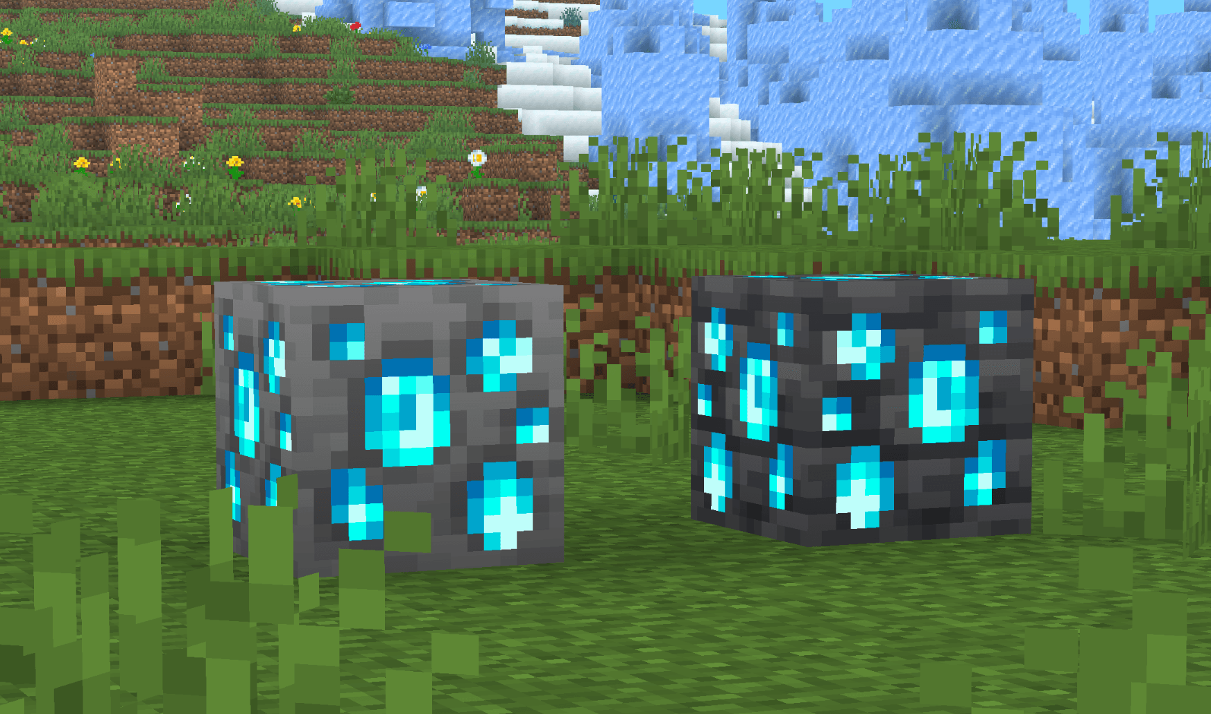 Thumbnail The appearance of diamond and deepslate diamond ore.