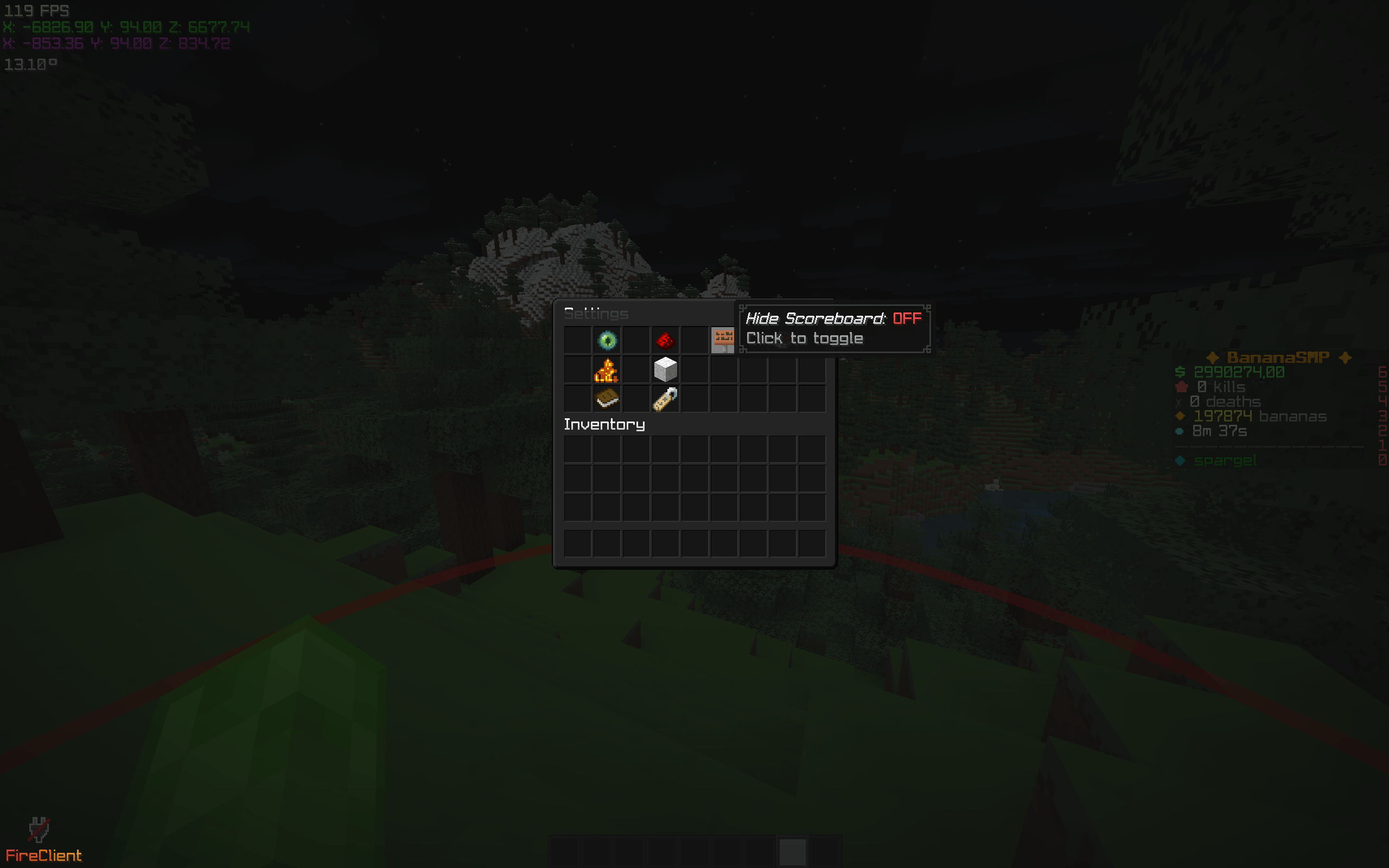 Thumbnail Toggle things like chat coordinates and scoreboard