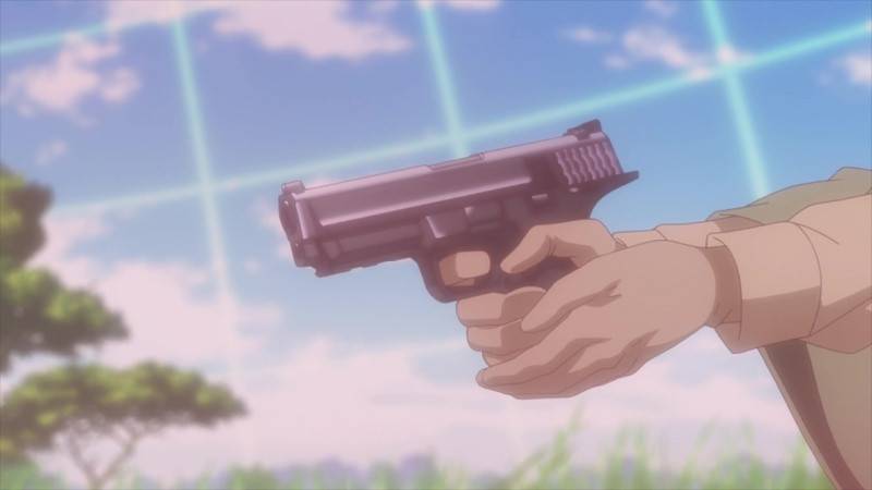 Fukaziroh unloading her 17 round magazine on an enemy GGO player in "Ten Minute Massacre".
