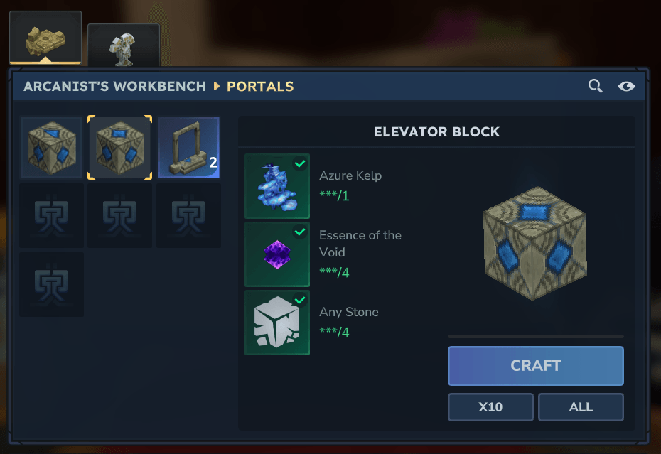 Elevator Block crafting recipe