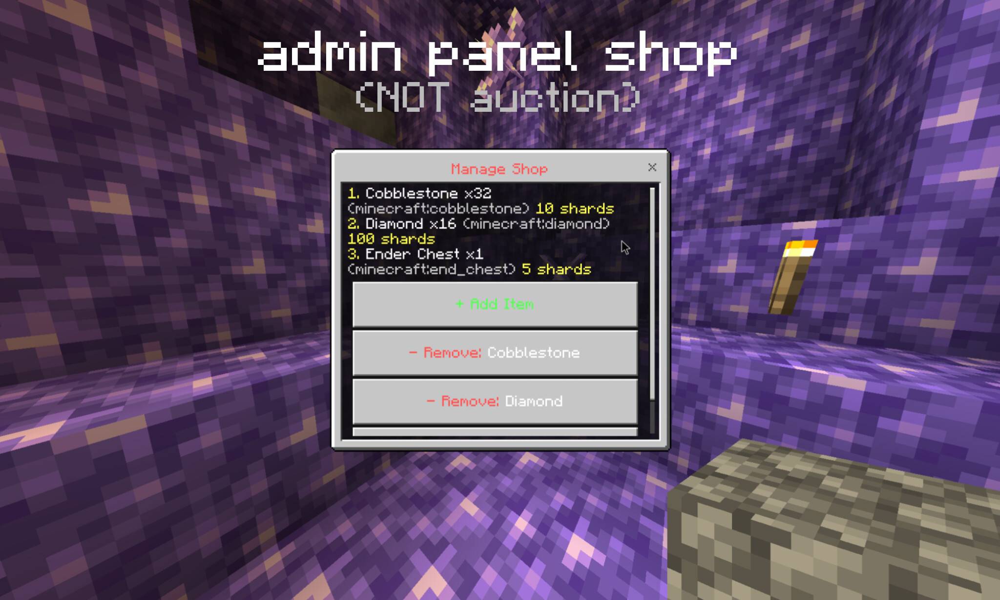 Thumbnail admin panel while editing /shop