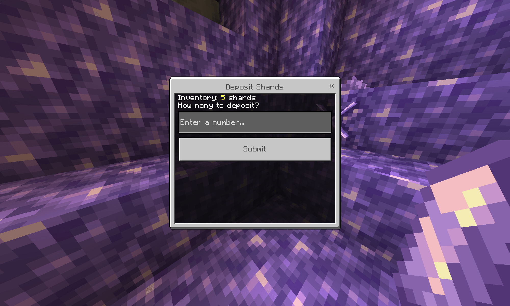 Thumbnail deposit screen from /shards