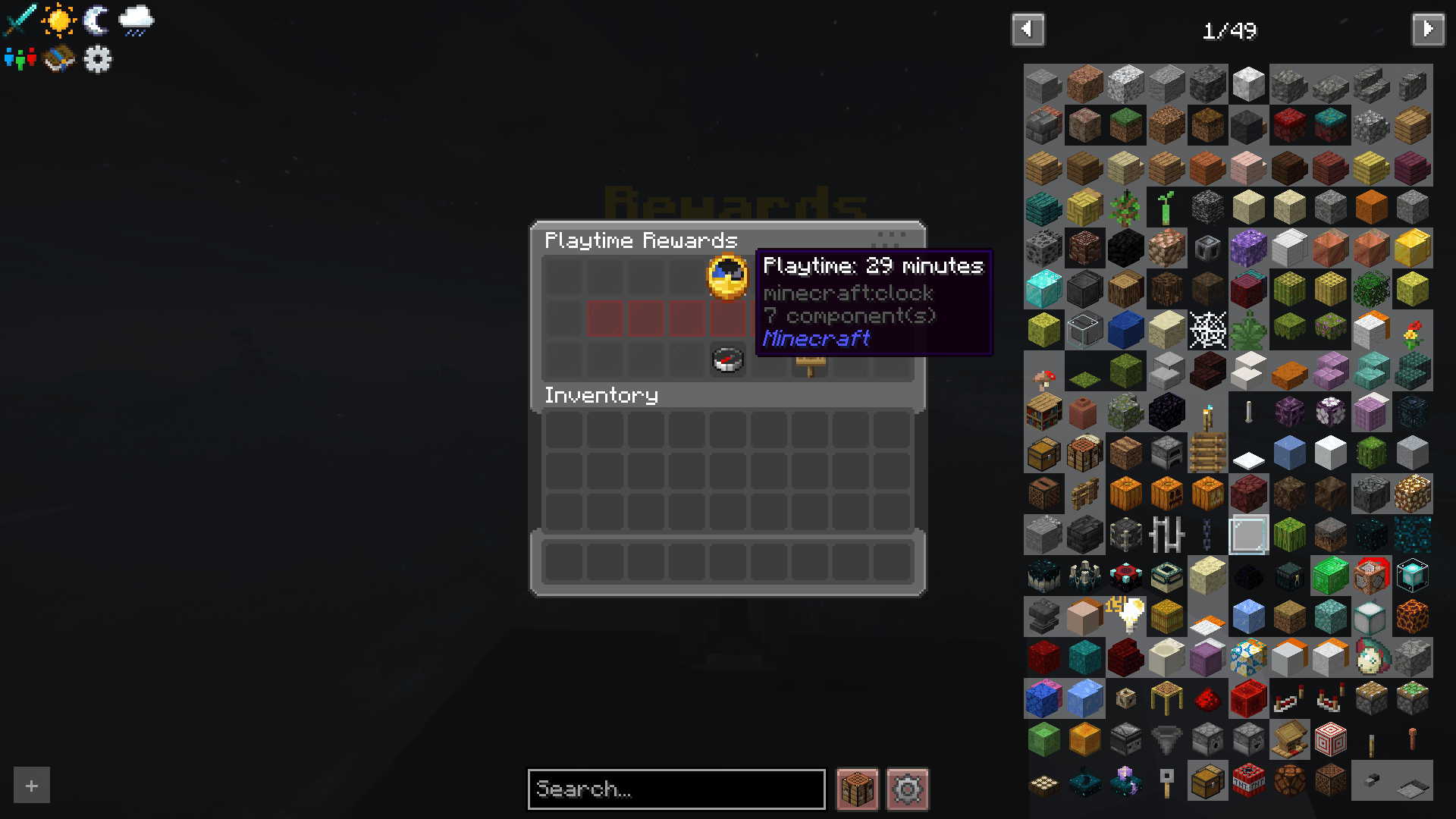 Hover over the clock in-game to see your exact active playtime tracker.