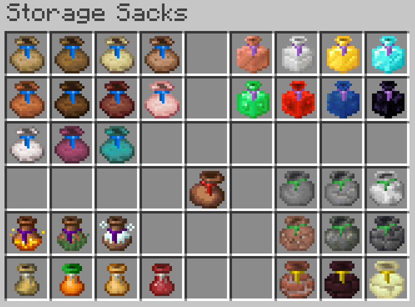All sacks added by the mod.