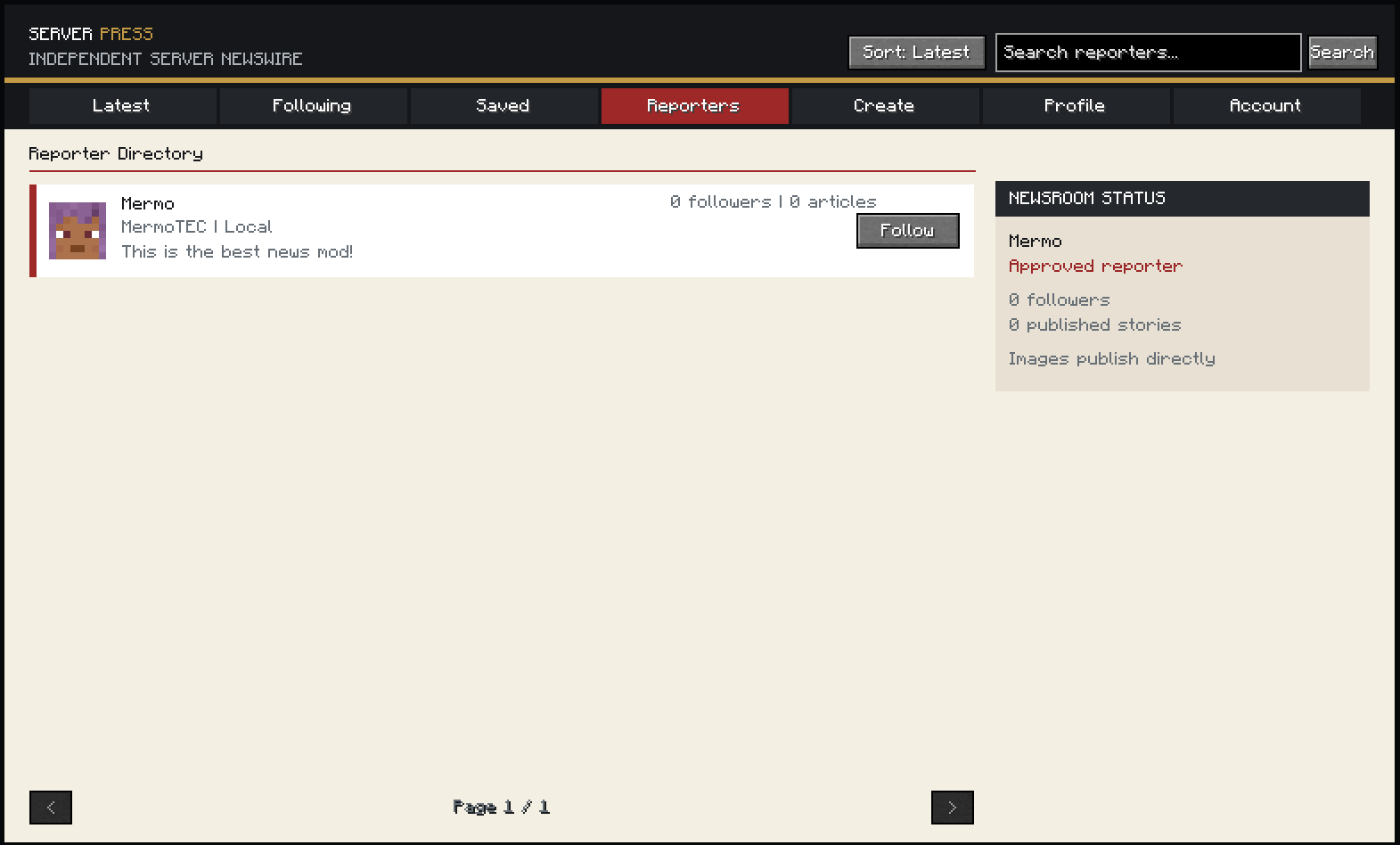 Here you can see all news reporters in the server.