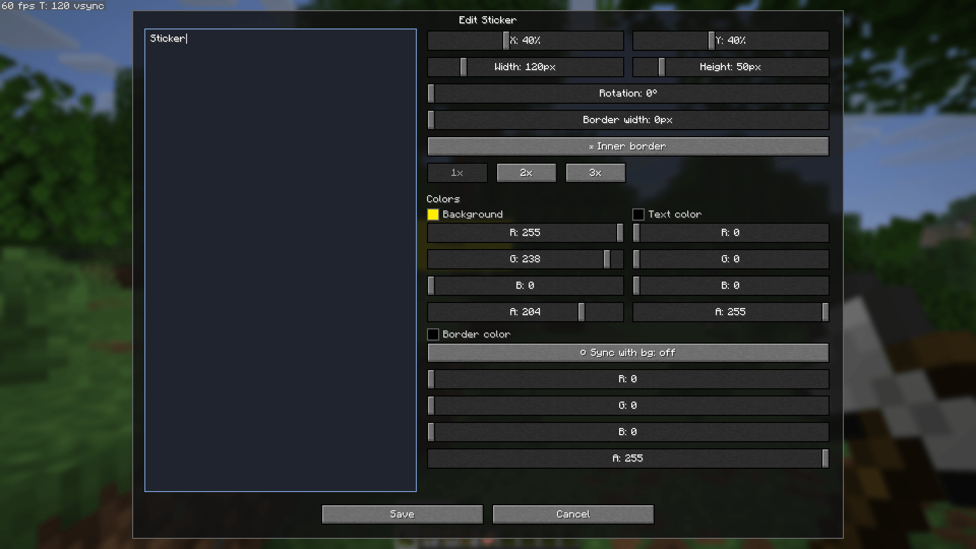 Menu where you can set up your stickers as you want. Change background color, size, border width, border color and etc.