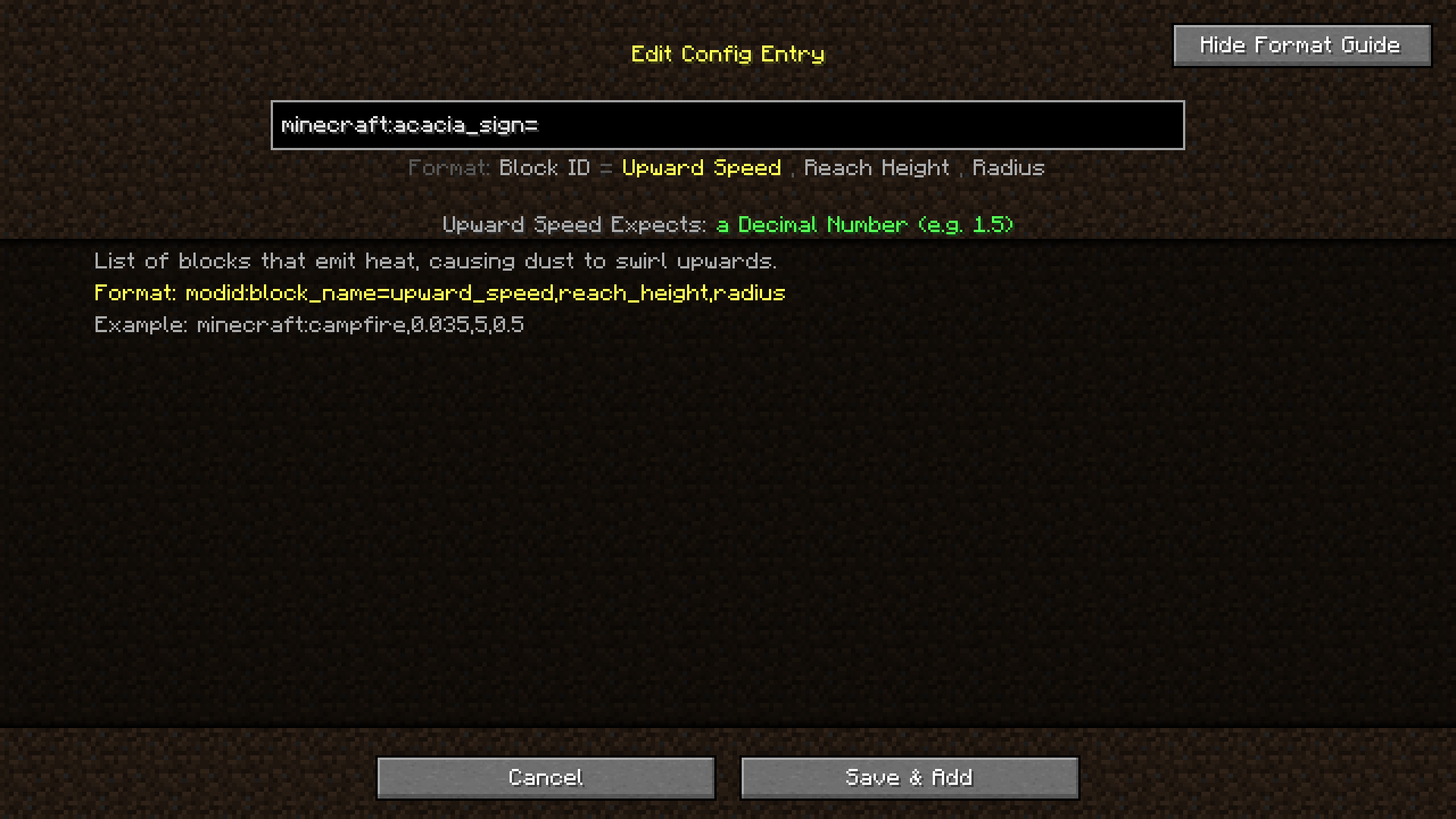 Thumbnail Guide that shows when you click the format guide button