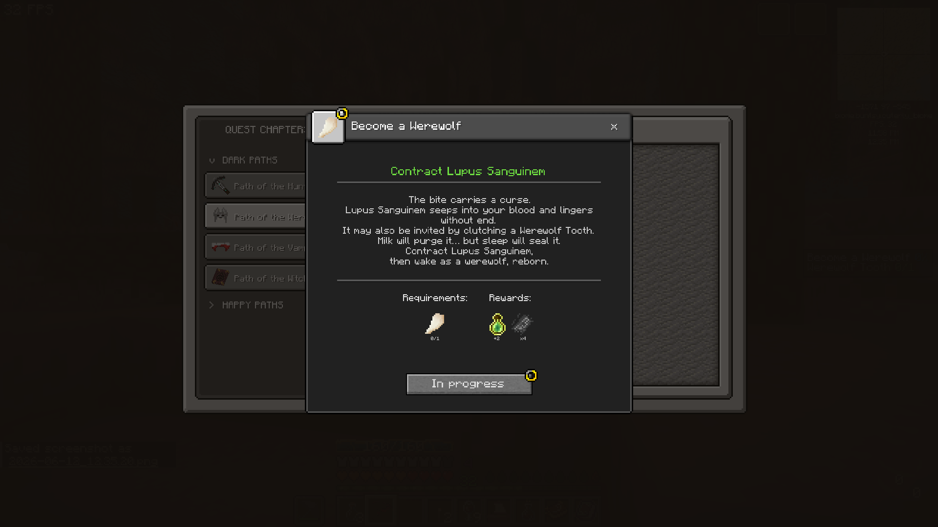 Thumbnail The quest is now in progress - requirements will be displayed on FPV screen. F8 to hide tracking info. Cancel with cancel button or F7.