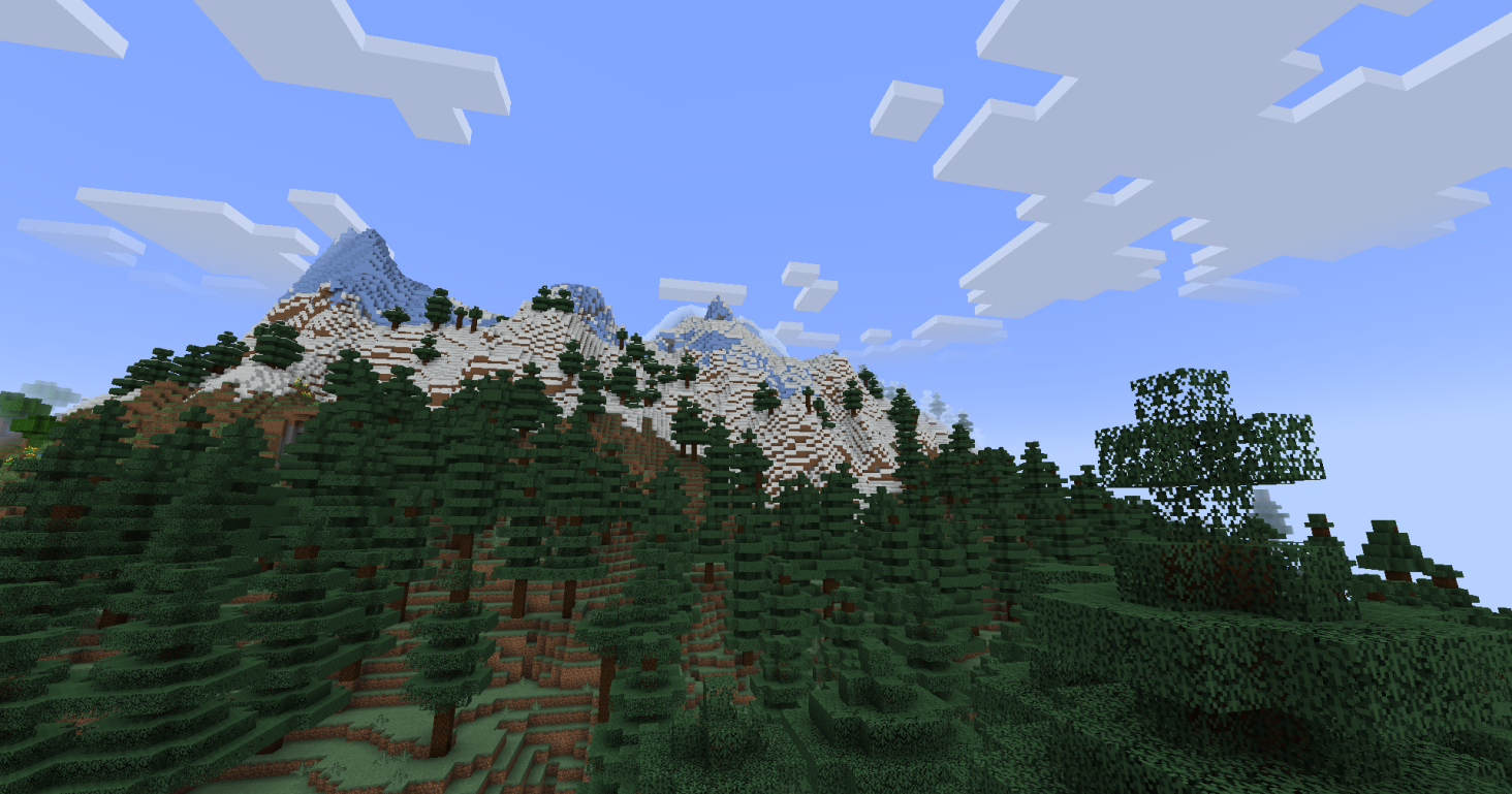 Spruce Trees are now far taller and more grand looking, with Spruce in Groves being shorter to give the illusion of bigger mountains.
