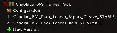 Chaolau's BM Hunter Pack loaded in GSE with M+ / Cleave and Raid ST builds.