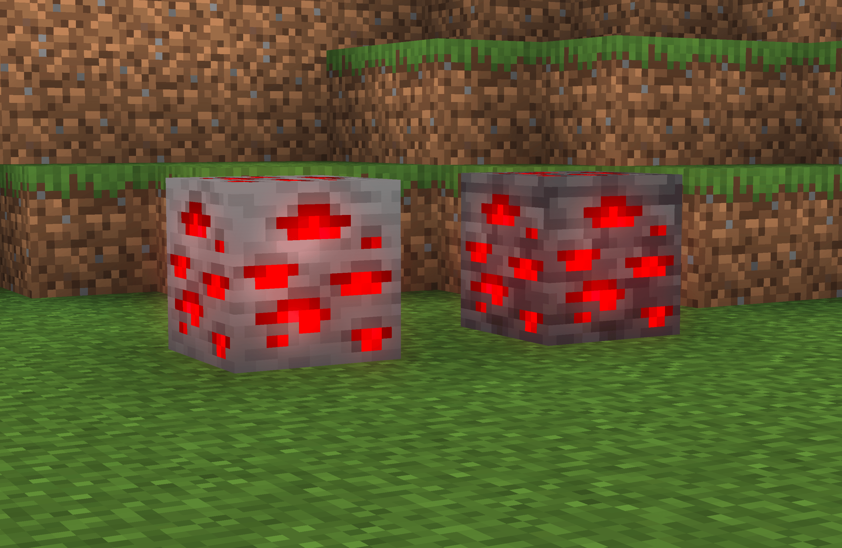 Thumbnail The appearance of redstone and deepslate redstone ore.