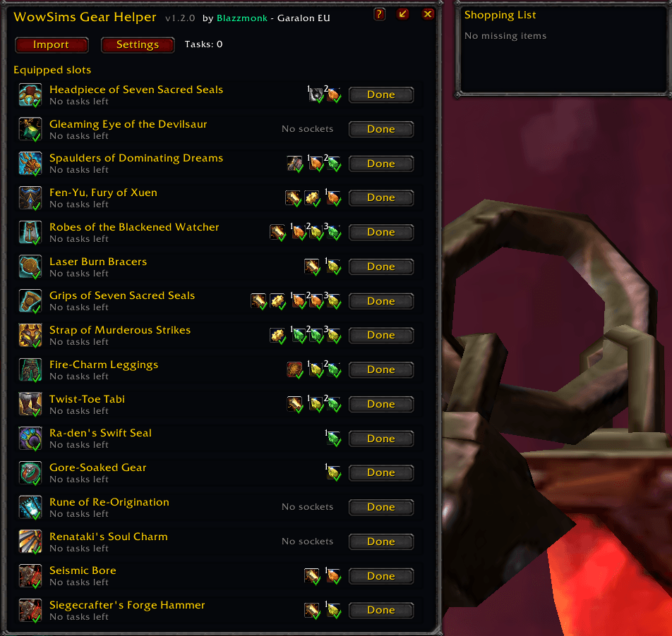 Thumbnail Completed gear plan with all equipped slots marked as done.