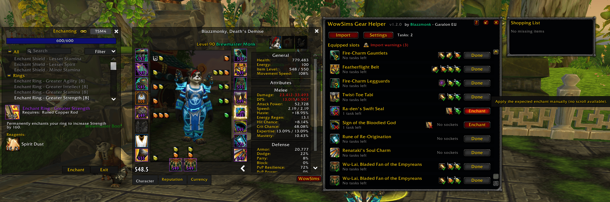 Thumbnail Will open on the correct recipe when handling tinkers, ring enchants and blacksmithing sockets.