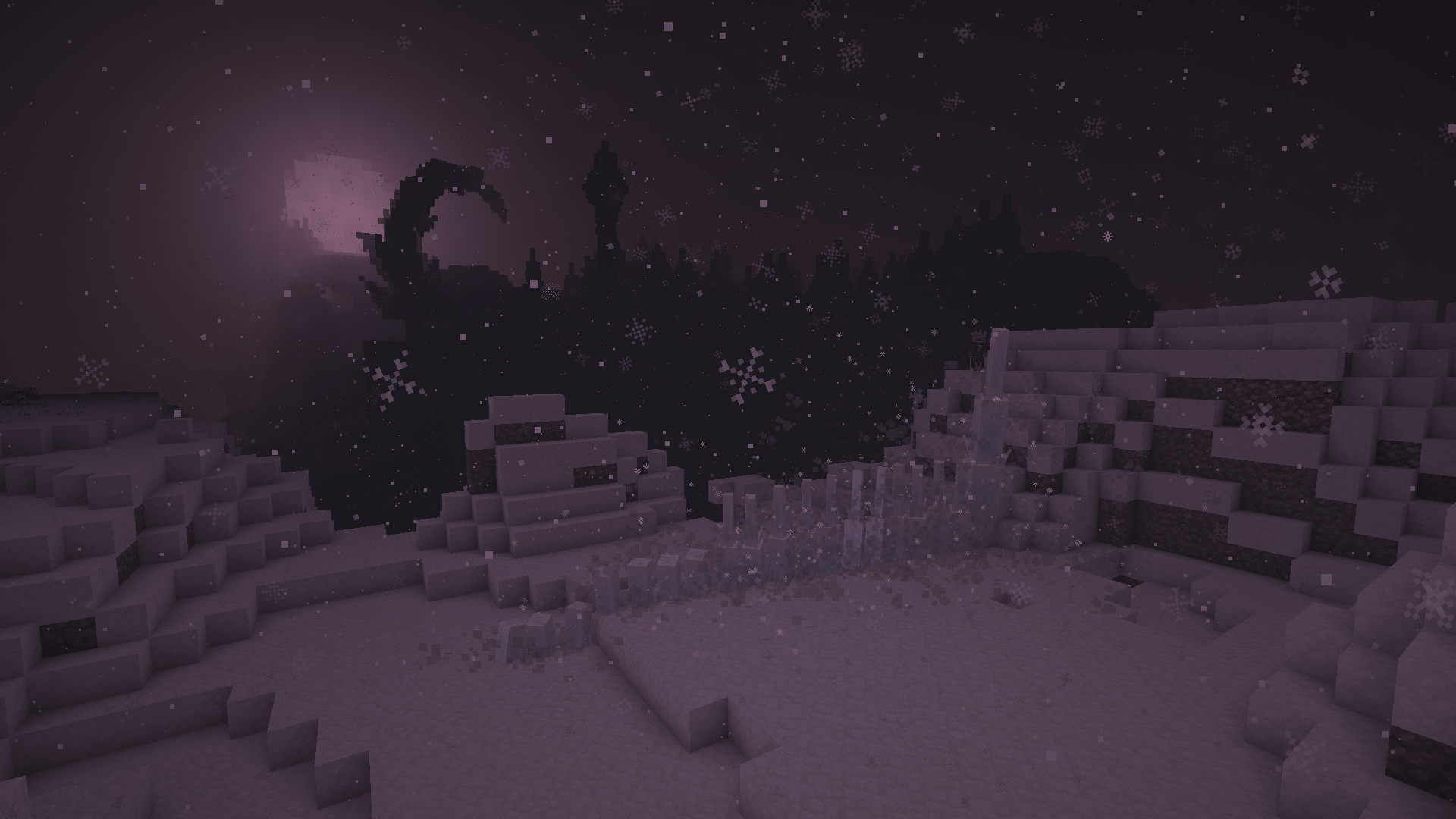 Thumbnail A dark, desolate snowy wasteland is paired the silouette of ice spikes against the pale moonlight.