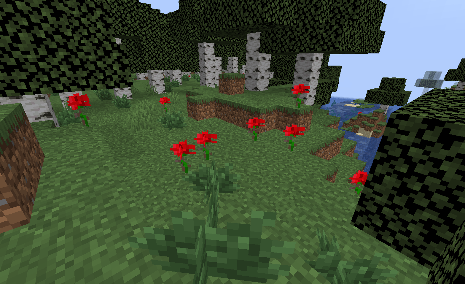 Thumbnail A patch of Roses in a Birch Forest, alongside Bushes.