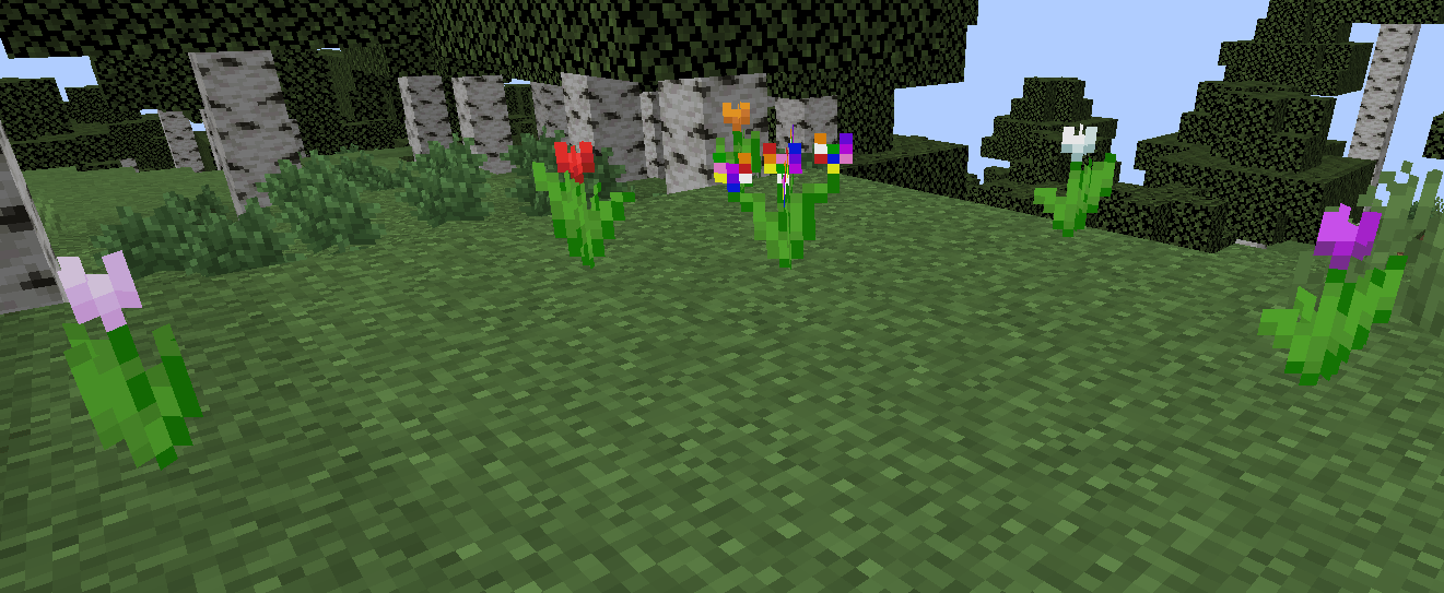 Thumbnail A Rainbow Tulip, gained by slaying a Killer Hoppy, surrounded by Tulips. Do not investigate the Rainbow Tulip.