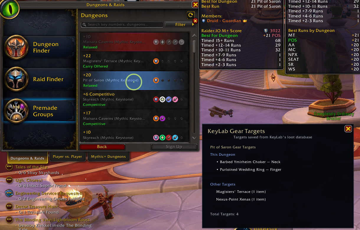 Selections from the Gear Targets tab will automatically open a pop-up when in LFG queue.