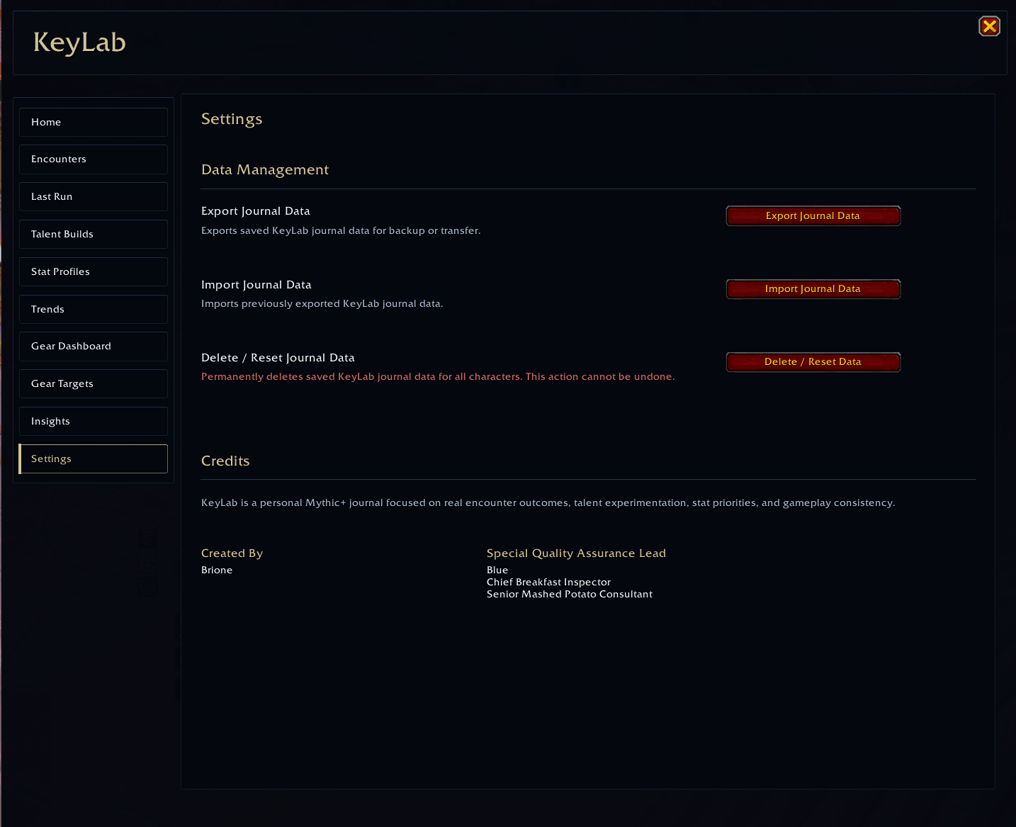 Thumbnail Manage journal data, imports, exports, backups, and addon configuration.
