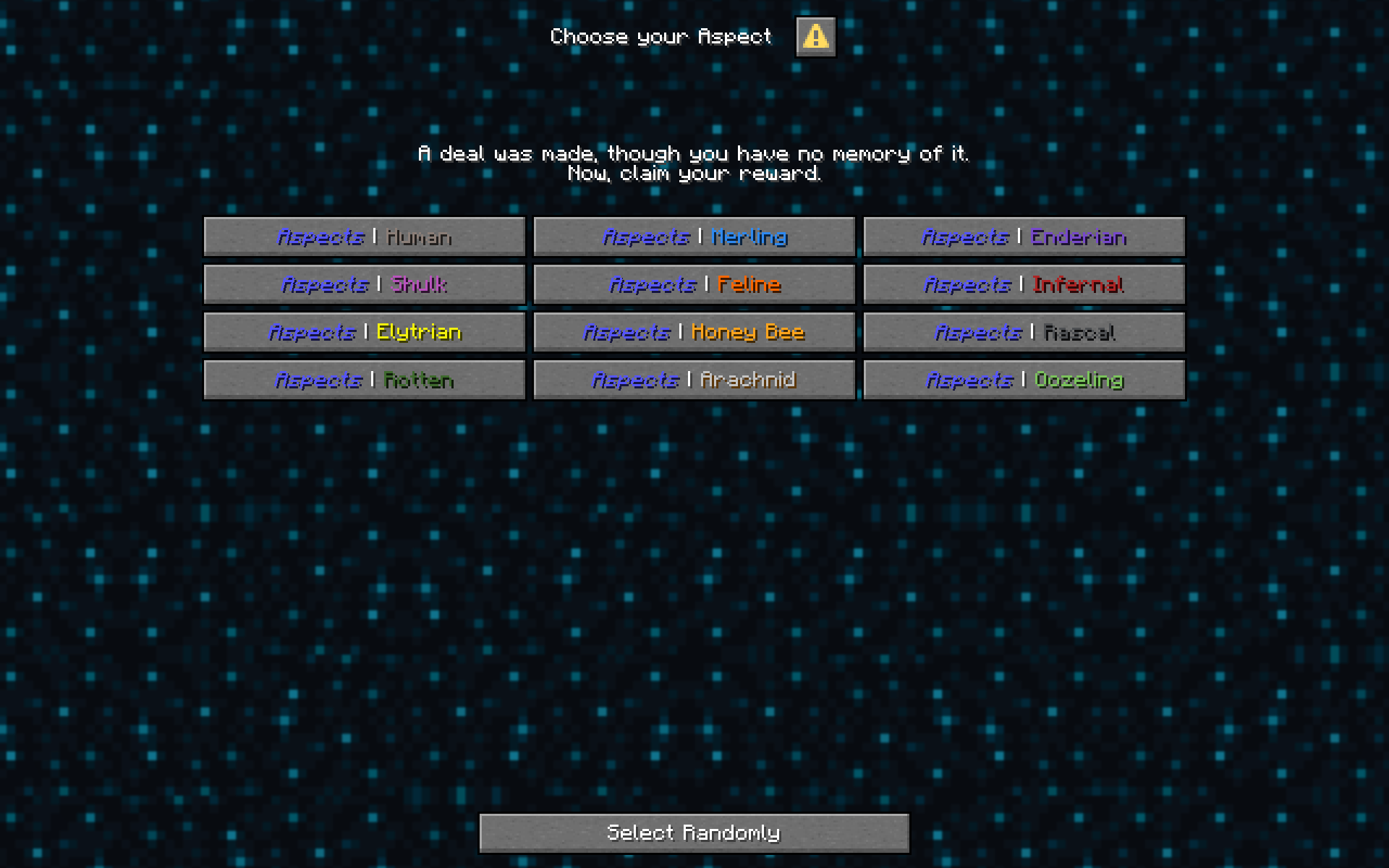 Thumbnail Joining a new world lets you pick one starter Aspect.