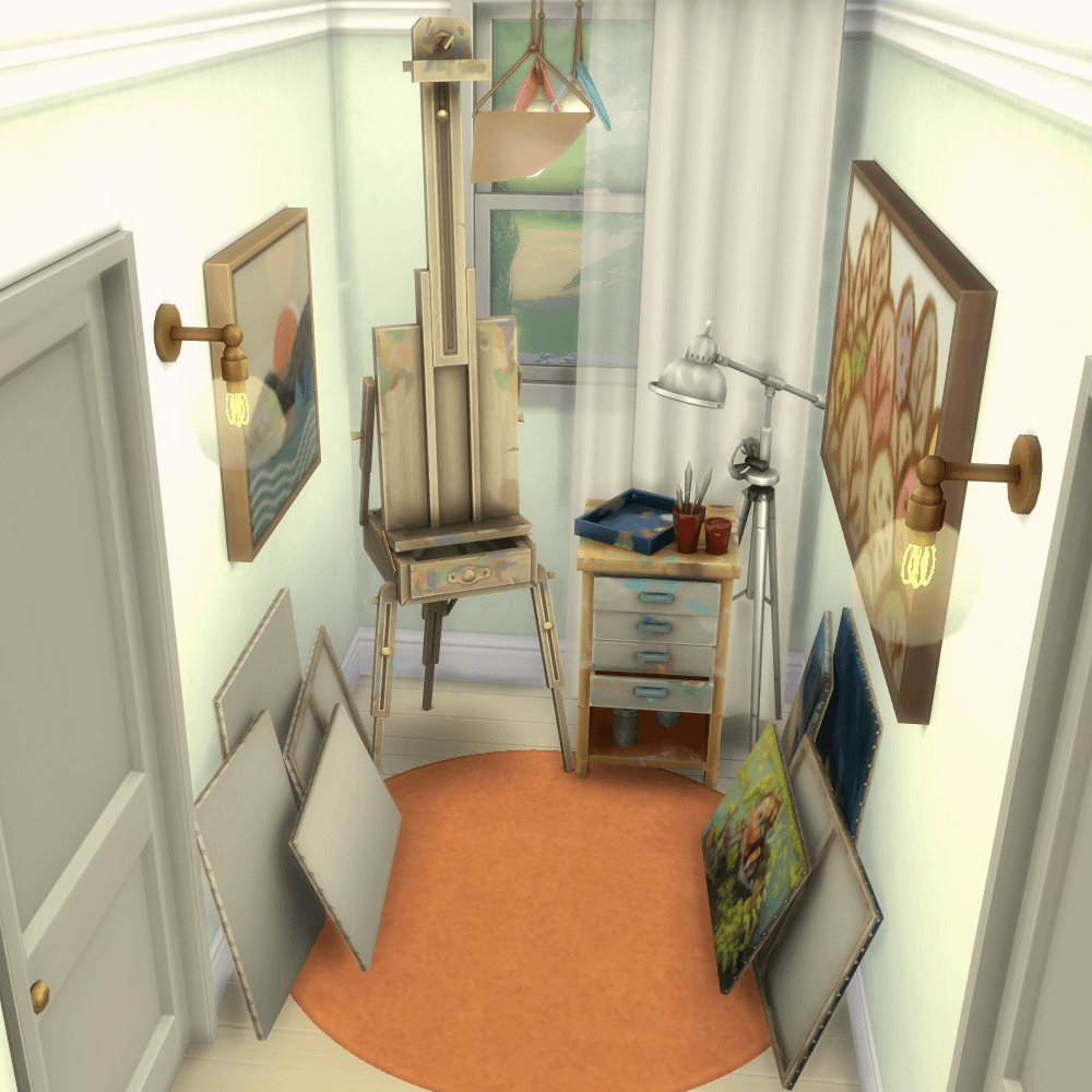 A nook well used for a painter! Enjoy painting with art supplies from your drawers, an adjustable lamp and a nice breeze and view out the window for inspiration!