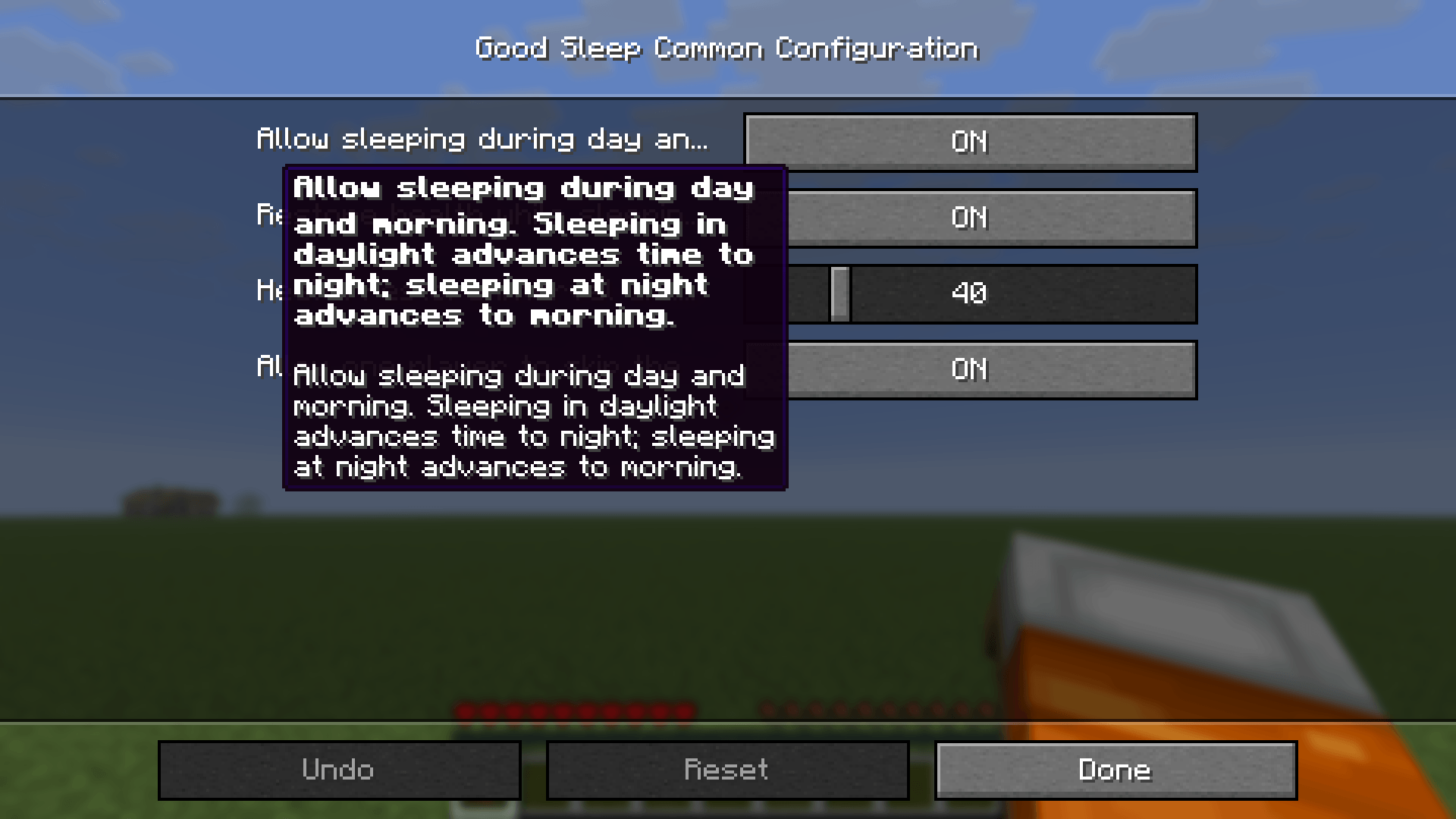 Mod config screen with toggles