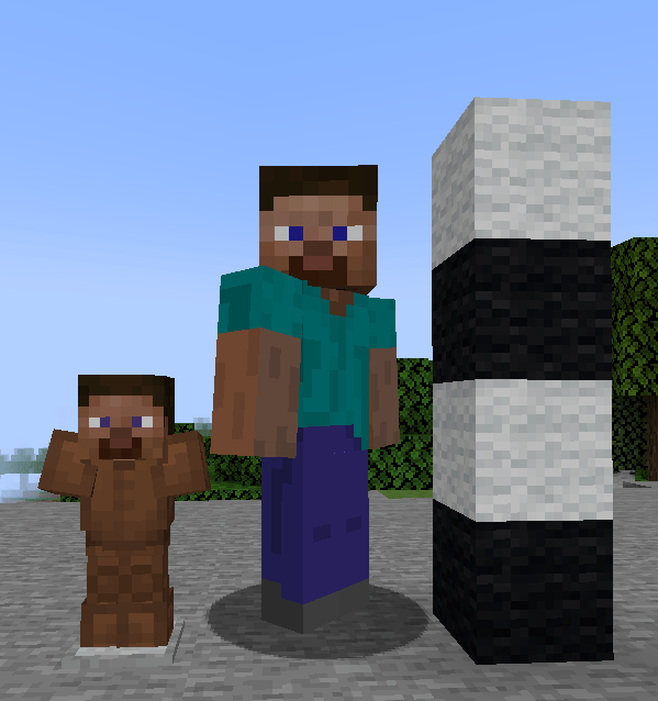 A Giant compared to an armor stand, and a 4 block tall pillar.