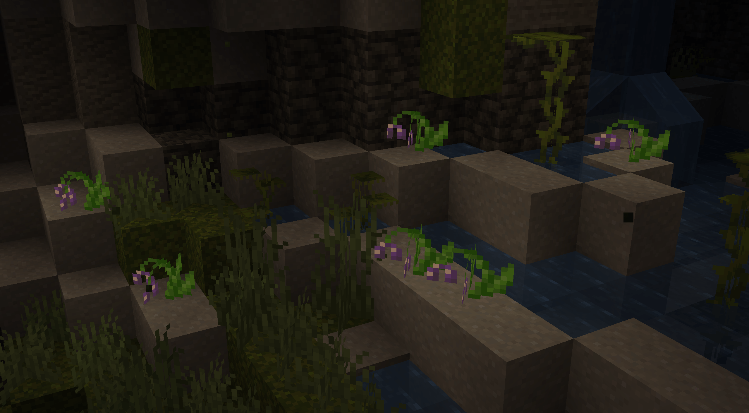 Chess Flowers generated naturally in Lush Caves