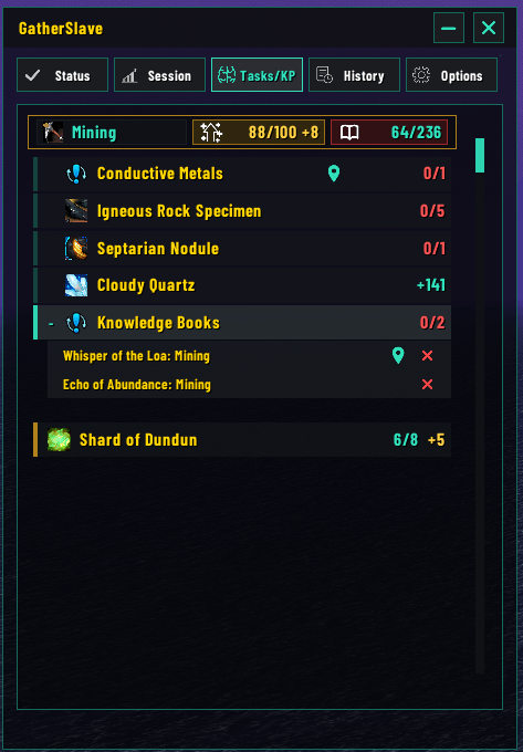 The Tasks Tab shows you your Knowledge Points status and weekly tasks related to it.