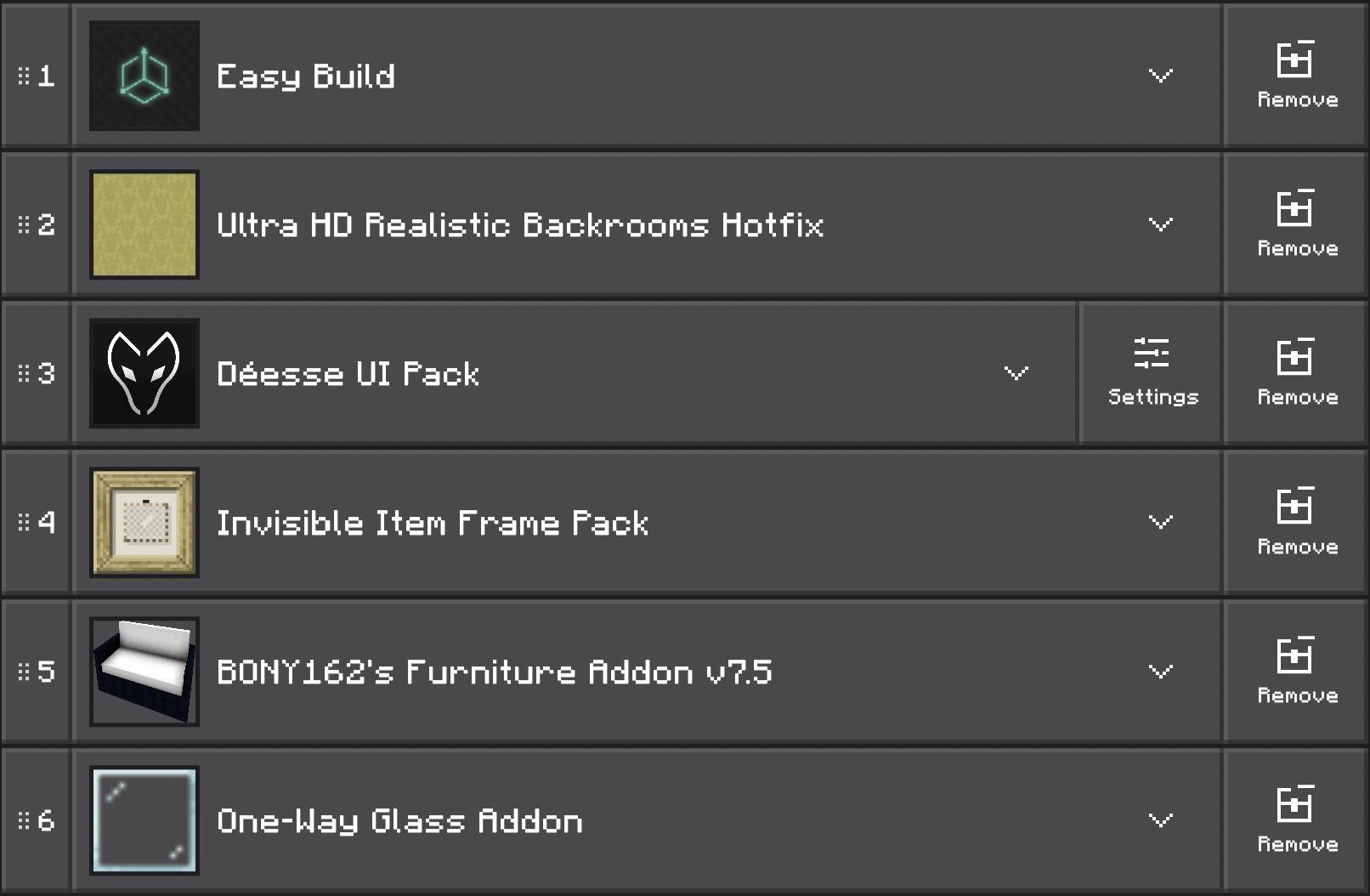 Thumbnail This list is the texture packs used in the world, there are no behavior packs in the world as of 06/23/2026 that aren’t connected to a resource so this shows all mods used in the world.