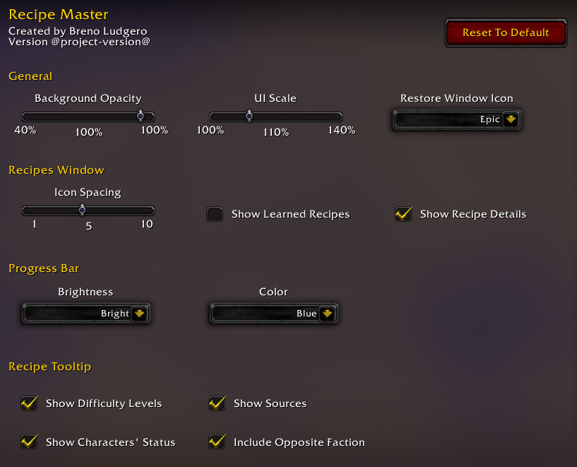 Options Window