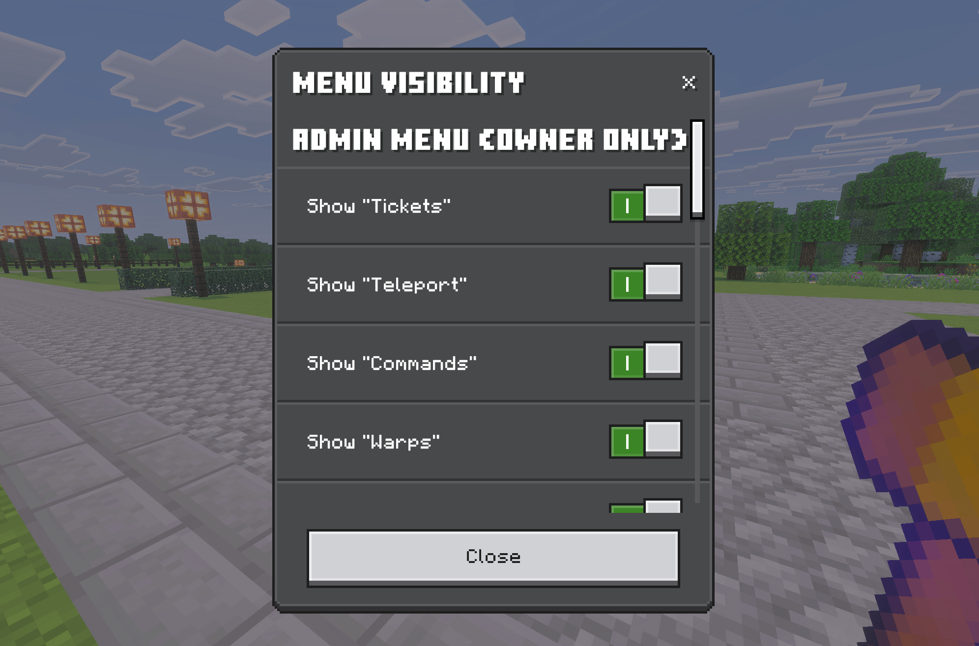 Thumbnail Set the visibility of player and Admin facing menus