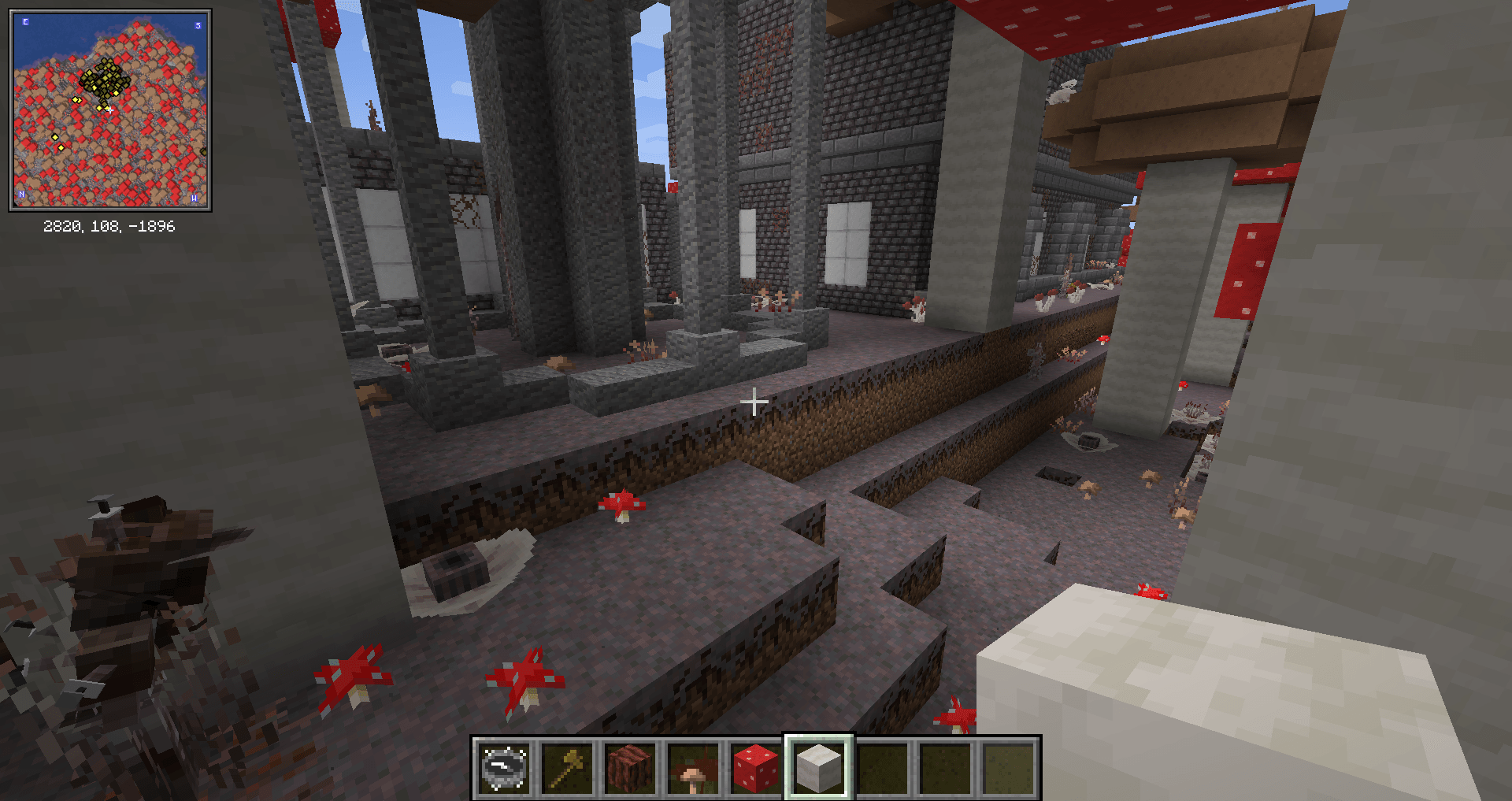 Mushroom Lab showing with manual beard blending when meeting uneven terrain - expected mobs that can spawn in here (e.g. experimental tier) absolutely can spawn in this structure (and same with other structures spawning what they should)