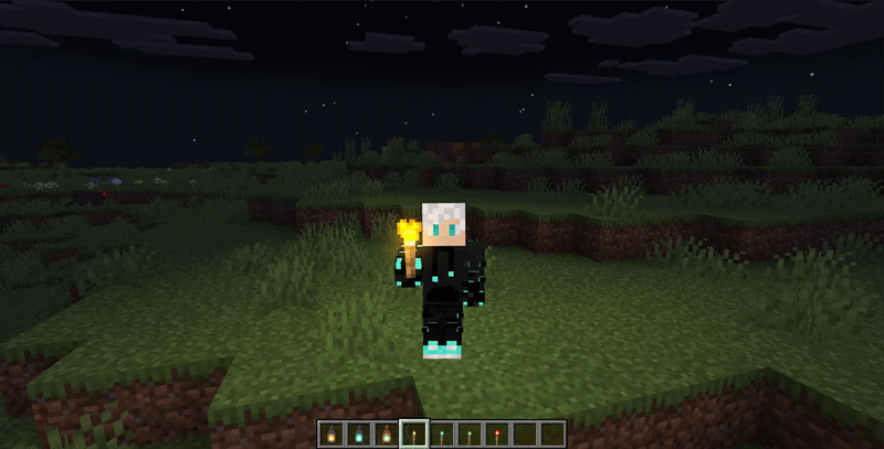 Sit up 2 times to hold all glowing blocks offhand