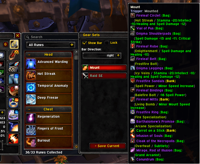 Overview of GearManager with its Tooltip for Sets