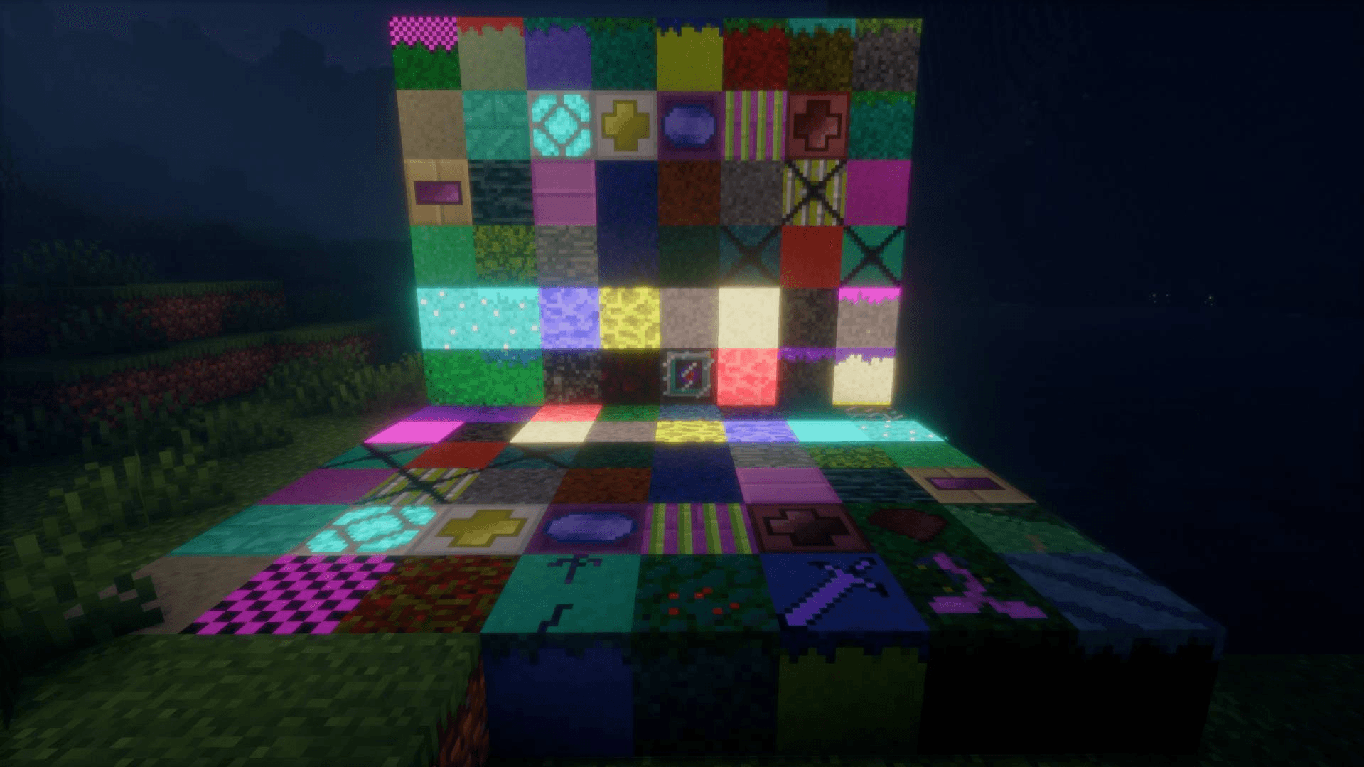 In this image you can find our new blocks. To obtain them, you will have to travel through the dimensions and biomes of our mod.