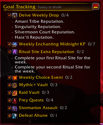 You can pin the goals you want to currently track, allowing you to see them in a distinct UI element, similar to your questlog.