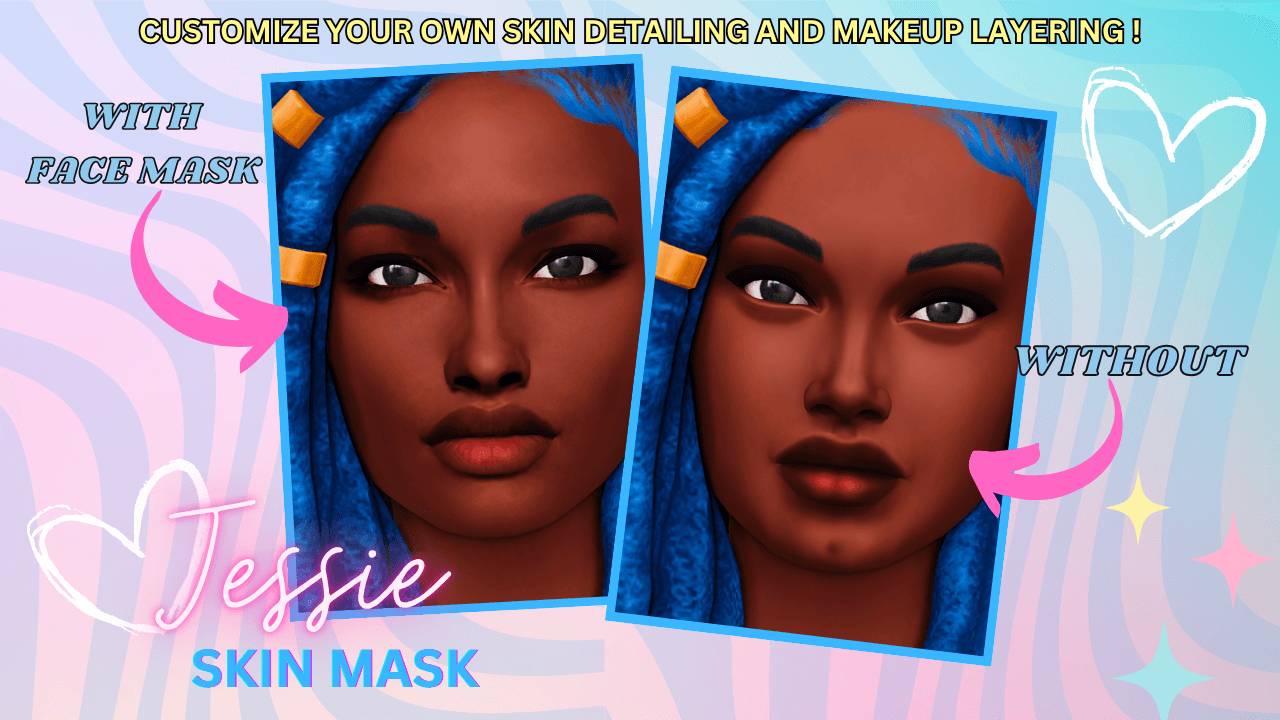 Jessie Face Mask (With + Without Views) A high‑detail facemask that adds depth and clarity to feminine facial shading that comes in 3 detail shader swatches!