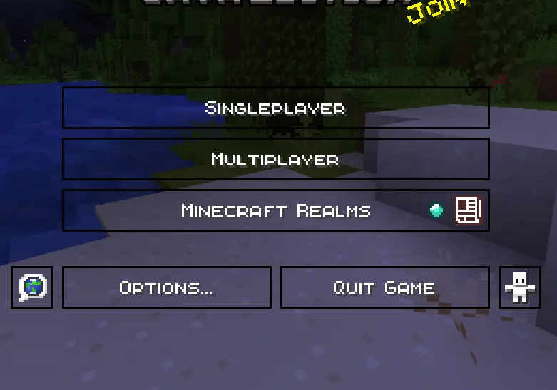 The main menu screen when you first boot up Minecraft, but CMB is turned on.